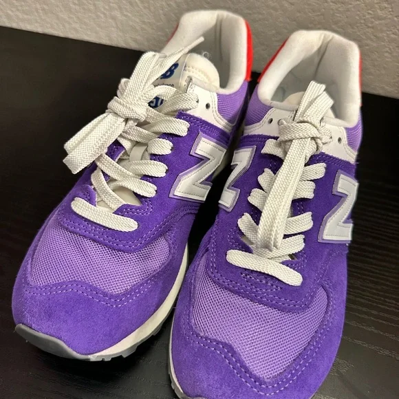 New Balance 574 Purple and Red Sneakers - Picture 3 of 9